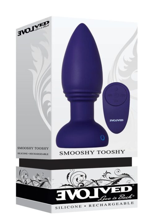 Smooshy Tooshy Rechargeable Silicone Anal Plug with Remote Control - Navy Blue