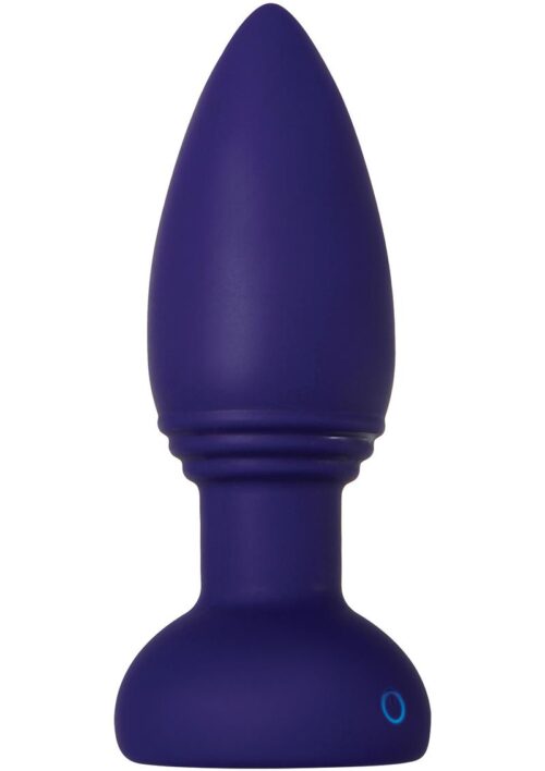 Smooshy Tooshy Rechargeable Silicone Anal Plug with Remote Control - Navy Blue
