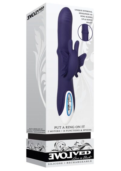 Put A Ring On It Rechargeable Silicone Vibrator with Sliding Shaft Ring - Purple
