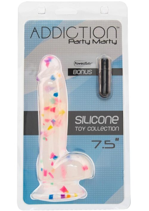 Addiction Party Marty Silicone Dildo with Balls 7.5in - Multi-Color