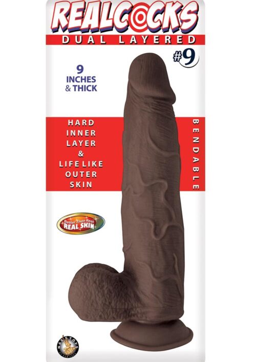 Realcocks Dual Layered #9 Bendable Thick Dildo 9in - Chocolate