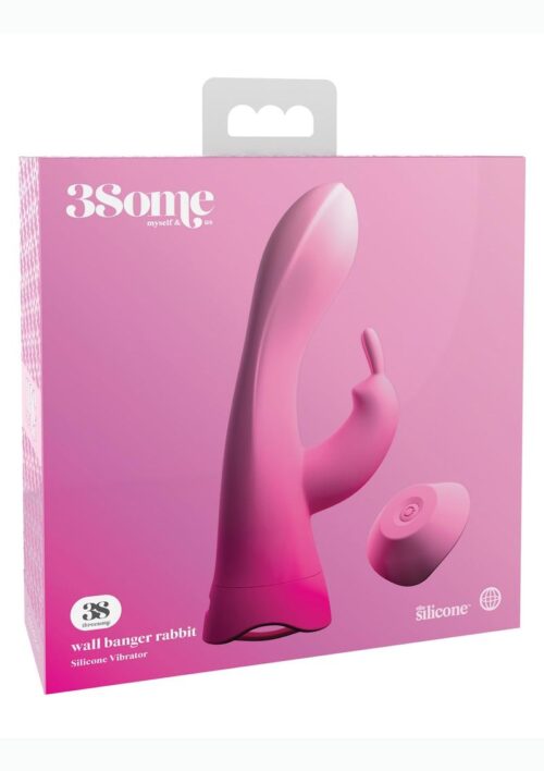 3Some Wall Banger Rabbit Silicone Vibrator USB Rechargeable Suction Cup Wireless  Remote Splashproof Pink