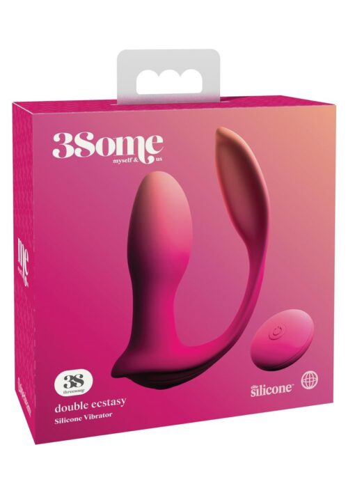 3Some Double Ecstasy Silicone Rechargeable Vibrator with Remote Control - Pink