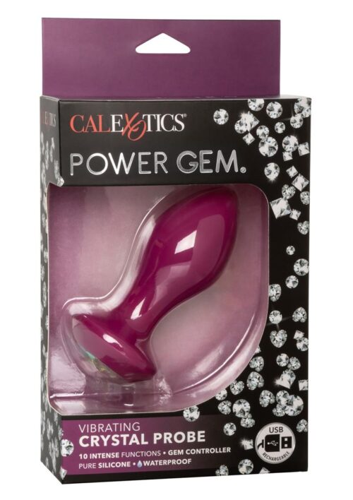 Power Gem Vibrating Crystal Probe Silicone Rechargeable Butt Plug - Purple