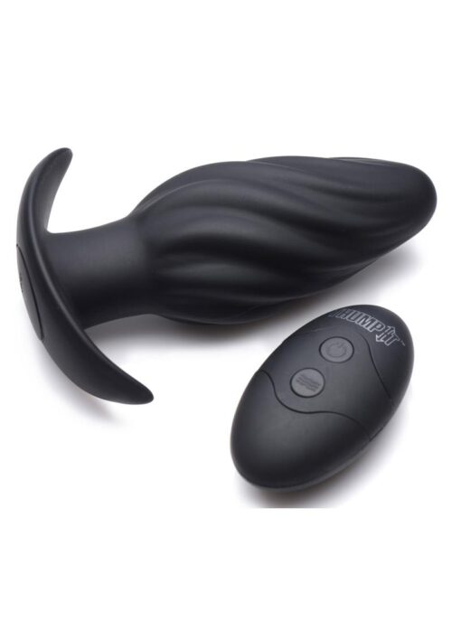 Thump-It Swirled Rechargeable Silicone Thumping Anal Plug with Remote Control - Black
