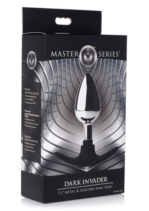 Master Series Dark Invader Metal and Silicone Anal Plug - Medium - Silver