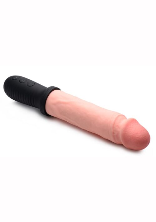 Master Series 8x Auto Pounder Rechargeable Silicone Vibrating and Thrusting Dildo with Handle 10in - Vanilla