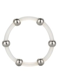 Steel Beaded Silicone Cock Ring - X-Large - Clear