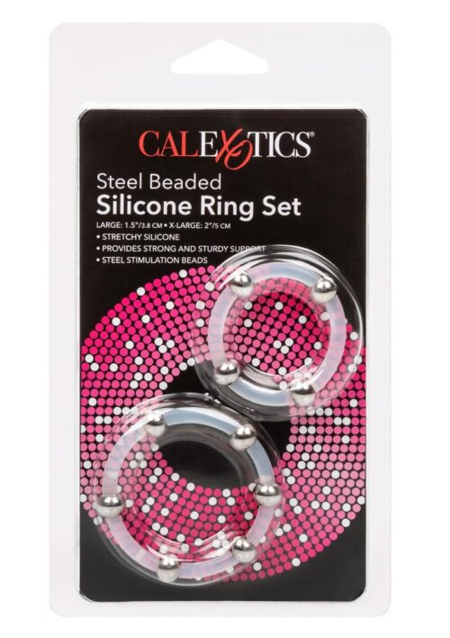Steel Beaded Silicone Ring Set (2 per set) - Large/XLarge - Clear