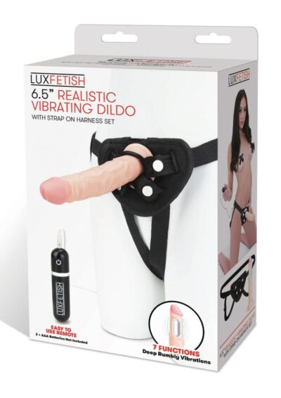 Lux Fetish Realistic Vibrating Dildo with Harness Remote Control 6.5in - Flesh