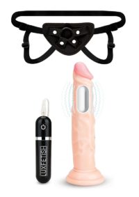 Lux Fetish Realistic Vibrating Dildo with Harness Remote Control 6.5in - Flesh