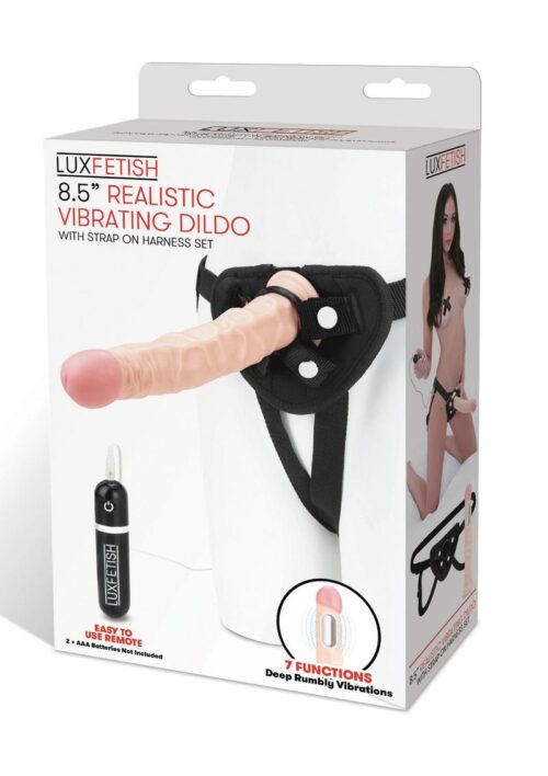 Lux Fetish Realistic Vibrating Dildo with Harness Remote Control 8.5in - Flesh