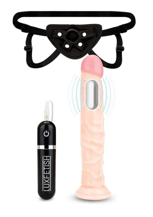 Lux Fetish Realistic Vibrating Dildo with Harness Remote Control 8.5in - Flesh