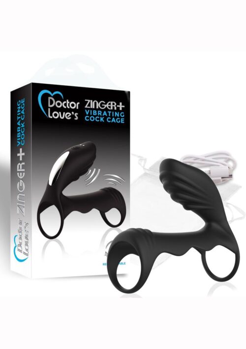 Doctor Love`s Zinger Plus Silicone Rechargeable Vibrating Cock Cage - Black