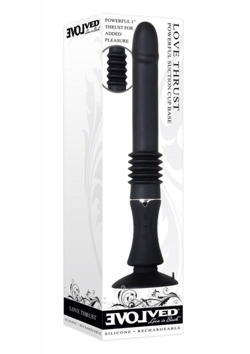 Love Thrust Rechargeable Silicone Vibrator with Suction Cup Base - Black