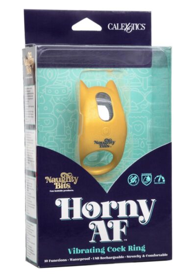 Naughty Bits Horny AF Silicone Vibrating Cock Ring - Gold