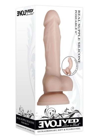 Real Supple Poseable Silicone Dildo with Balls 6in - Vanilla