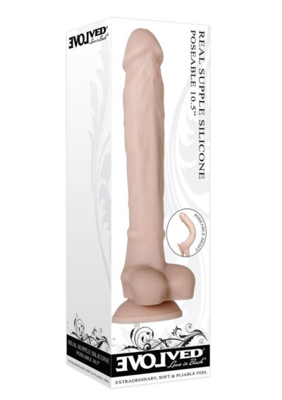 Real Supple Poseable Silicone Dildo with Balls 10.5in - Vanilla