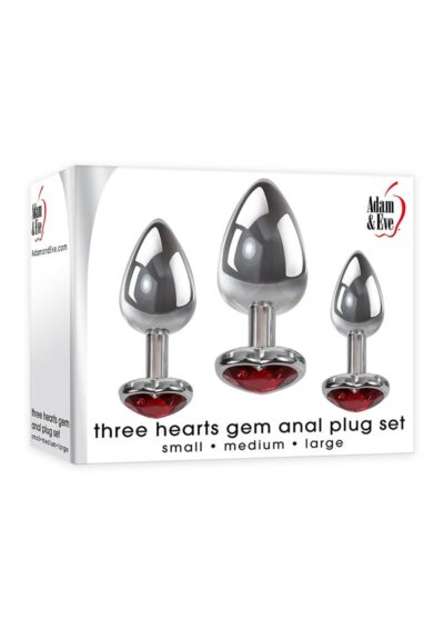 Adam and Eve Three Hearts Gem Anal Plug Kit (3 piece set) - Red