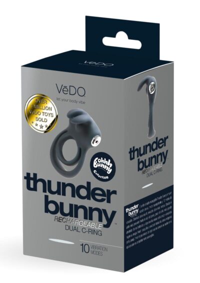 VeDO Thunder Bunny Rechargeable Silicone Dual Cock Ring - Just Black