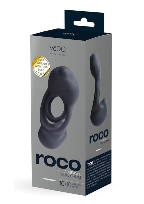 VeDO Roco Rechargeable Silicone Vibrating Dual Motor Cock Ring - Just Black