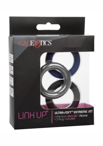 Link Up Ultra Soft Extreme  Silicone Cock Ring Set (3 Pieces) - Black/Gray