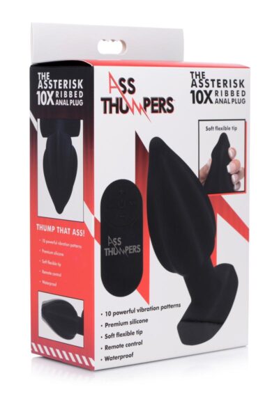 Ass Thumpers The Assterisk 10X Vibrating Ribbed Silicone Anal Plug - Black
