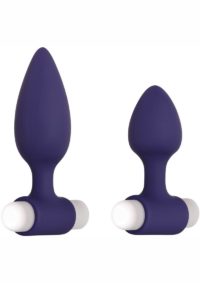 Dynamic Duo Rechargeable Silicone Vibrating Butt Plug Set - Small/Large - Purple/White