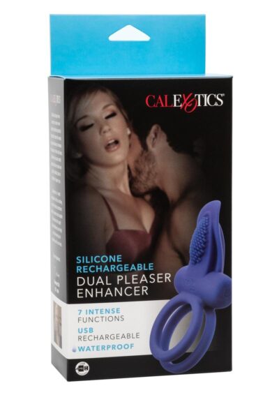 CalExotics Silicone Rechargeable Dual Pleasure Enhancer Cock Ring - Blue