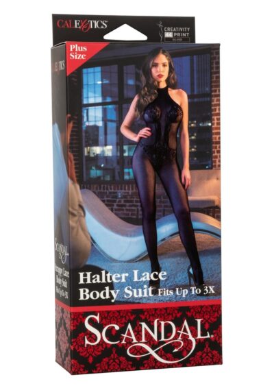 Scandal Halter Lace Body Suit - Plus Size - Black