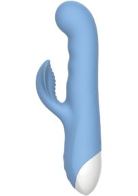 Thump and Thrust Rechargeable Silicone Vibrator with Clitoral Stimulator - Blue