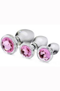 Booty Sparks Pink Gem Glass Anal Plug Set (3 pieces) - Pink