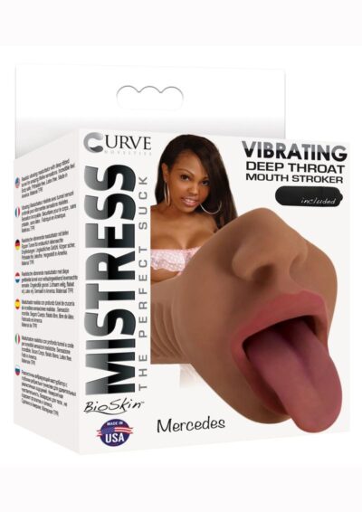 Mistress Mercedes BioSkin Vibrating Stroker - Mouth - Chocolate