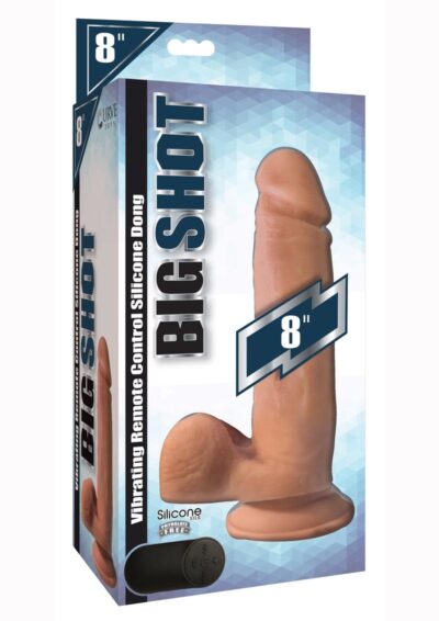 Big Shot Silicone Vibrating Remote Control Rechargeable Dildo with Balls 8in - Vanilla