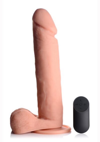 Big Shot Silicone Vibrating Remote Control Rechargeable Dildo with Balls 10in - Vanilla