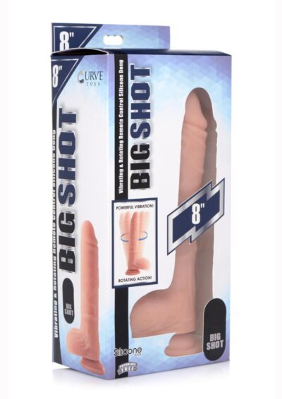 Big Shot Silicone Vibrating and Twirling Remote Control Rechargeable Dildo with Balls 8in - Vanilla