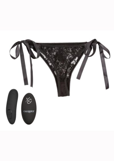 CalExotics Silicone Rechargeable Lace Thong Panty Vibe with Remote Control (3 pieces) - Black