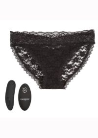 CalExotics Silicone Rechargeable Lace Panty Vibe with Remote Control (3 pieces) - L/XL - Black