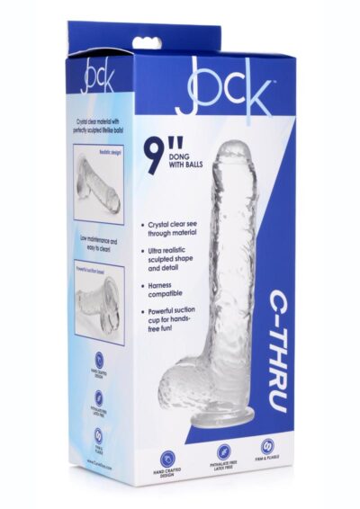 Jock C-Thru Slim Realistic Dong with Balls 9 in - Clear