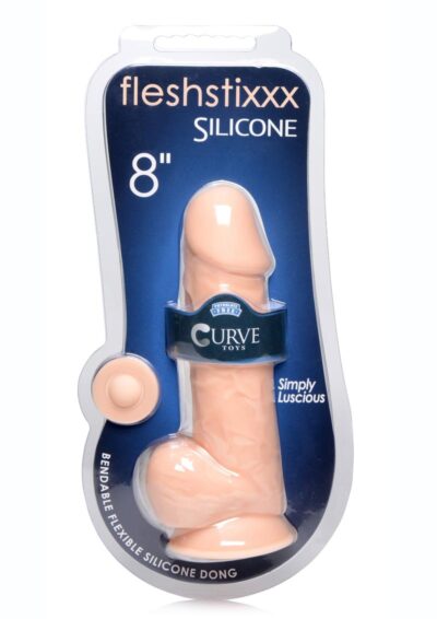 Fleshstixxx Silicone Bendable Dong with Balls 8in - Vanilla