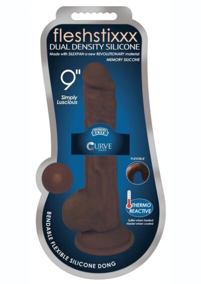 Fleshstixxx Dual Density Silicone Bendable Dong with Balls 9in - Chocolate