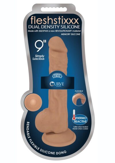 Fleshstixxx Dual Density Silicone Bendable Dong with Balls 9in - Caramel