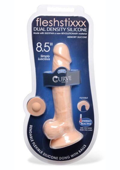 Fleshstixxx Dual Density Silicone Bendable Dong with Balls 8.5in - Vanilla