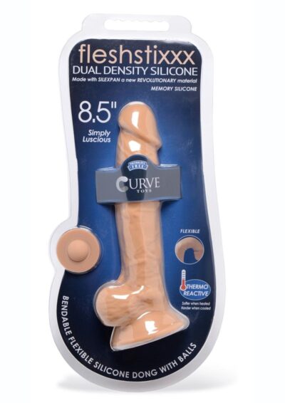Fleshstixxx Dual Density Silicone Bendable Dong with Balls 8.5in - Caramel