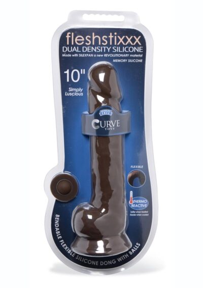 Fleshstixxx Dual Density Silicone Bendable Dong with Balls 10in - Chocolate