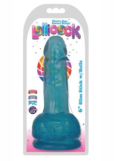 Lollicock Slim Stick Dildo with Balls 6in - Berry Ice
