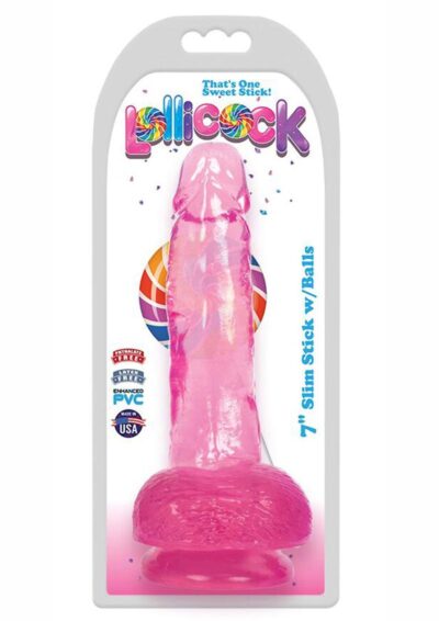 Lollicock Slim Stick Dildo with Balls 7in - Cherry Ice