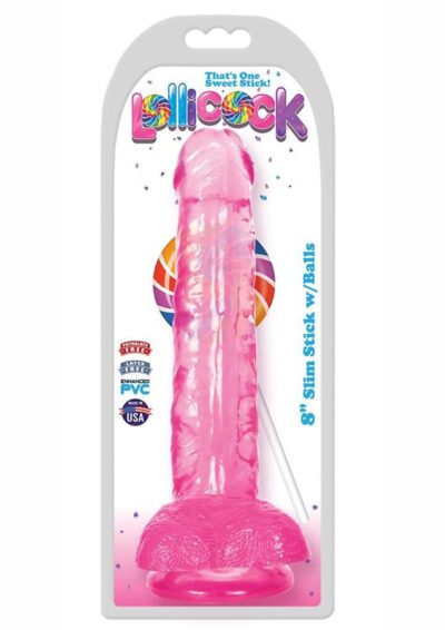 Lollicock Slim Stick Dildo with Balls 8in - Cherry Ice