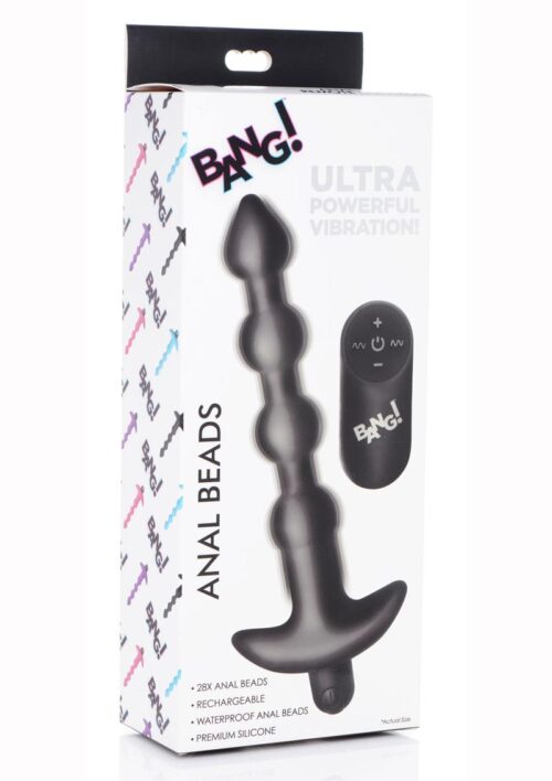 Bang! Vibrating Silicone Rechargeable Anal Beads with Remote Control - Black