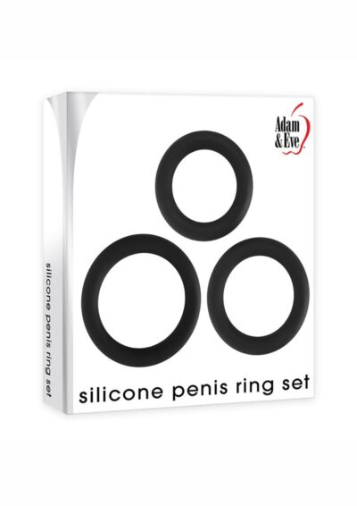 Adam andamp; Eve Silicone Penis Ring Set (Set of 3) - Black